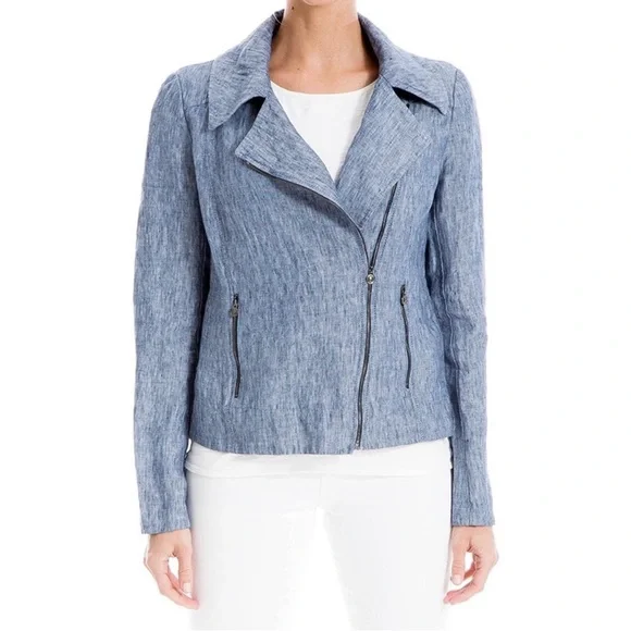 MAX JEANS Soft Stylish Tencel Grey Charcoal Moto Jacket Size XSmall - Picture 3 of 11